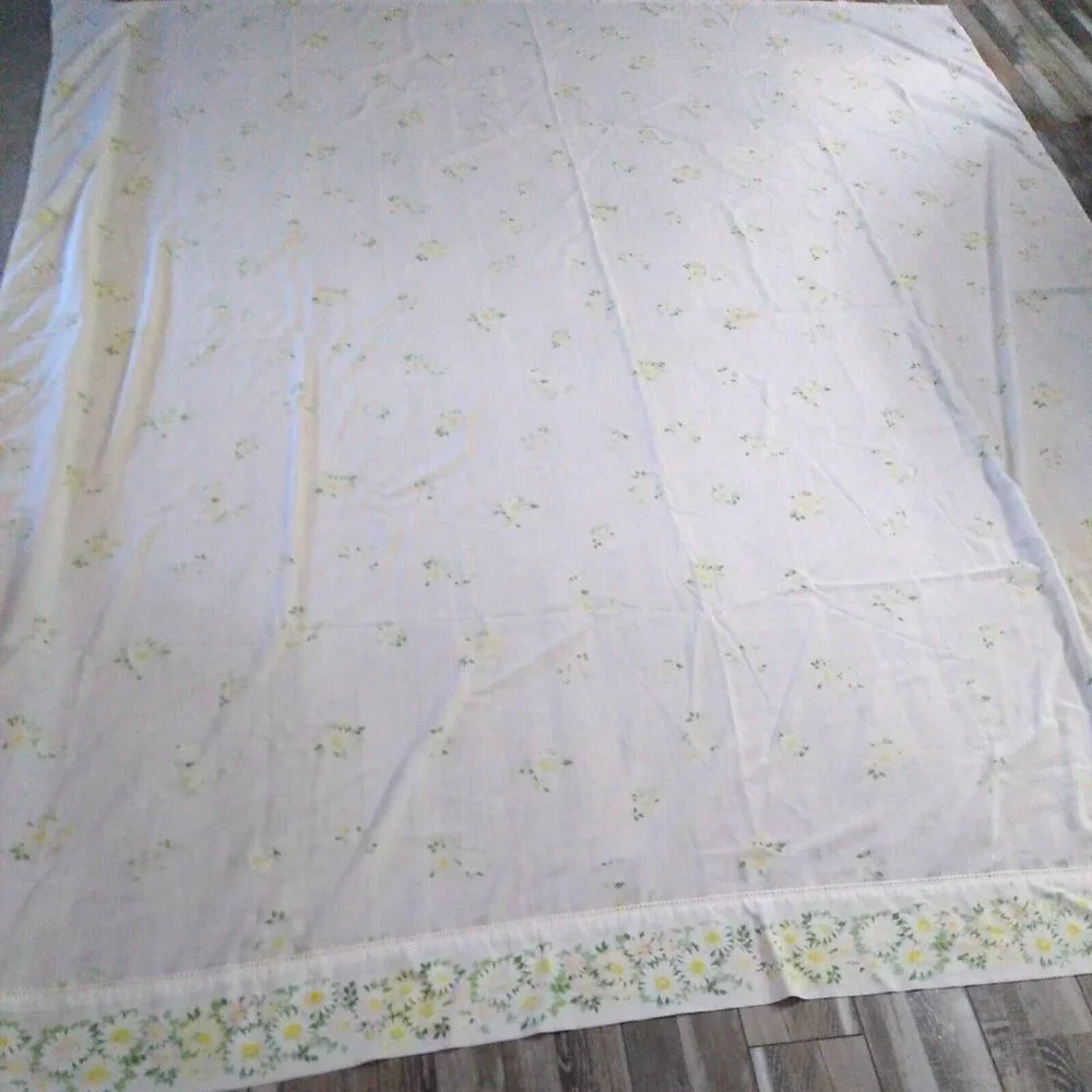 Morgan Jones Vintage Double Flat Sheet Muslin White Daisy Lace Trim 93 X 78